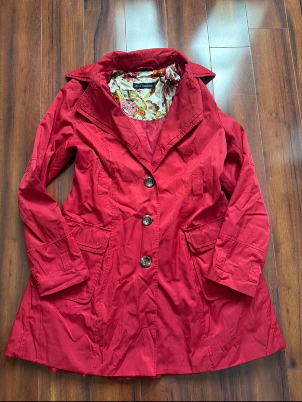 Steve Madden Red Women's Trench Coat with Floral Lining